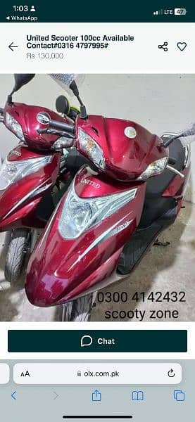 united 100cc scooter contact at 0300 4142432 5