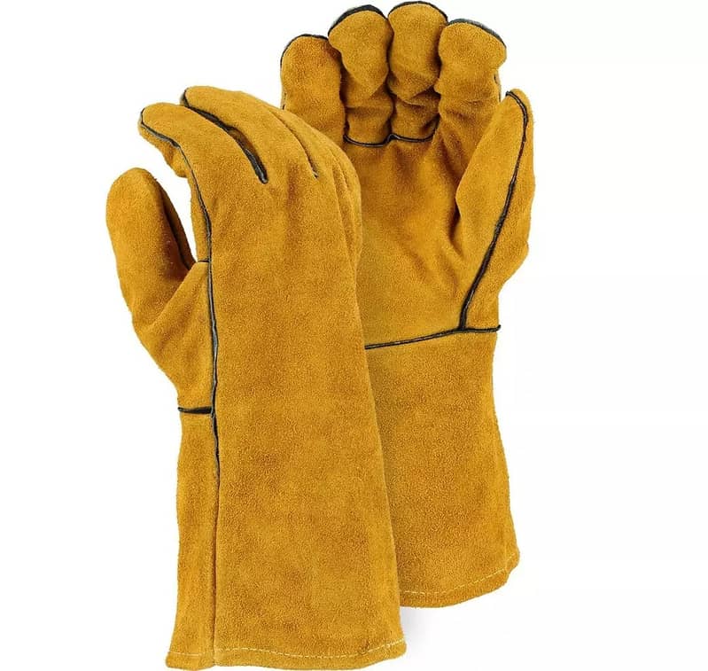 Deluxe Work Gloves Single Palm Split Leather 3” Rubber Cuff Cowhide 1