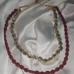 Golden kundan mala with maroon pearls
