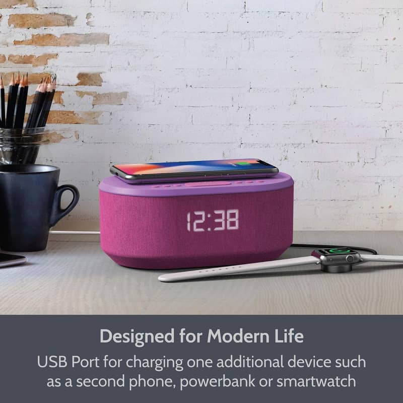i-box Bedside Radio Alarm Clock, BT Speaker, QI Wireless Charging 4