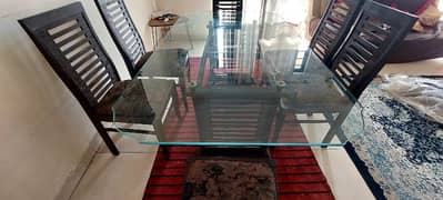 Dining Table with glass top, 6 Chairs