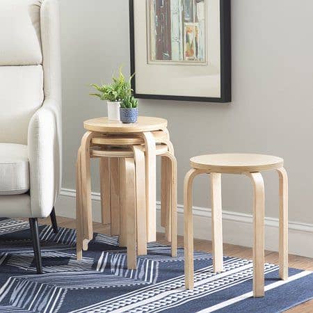 Linon Mayflower 18" Stacking Stools or Side Accent End Tables, Natural 3