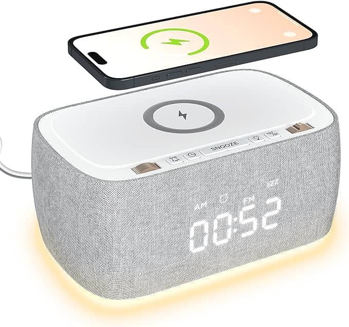 EZVALO 6-in-1 Alarm Clock-Wireless Charger-BT Speaker-Radio-Light 0