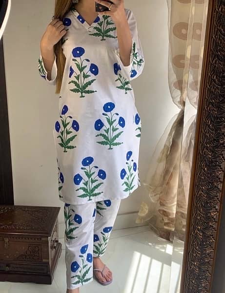 2 Pcs Women’s Stitched Linen Printed Shirt And Trouser 2