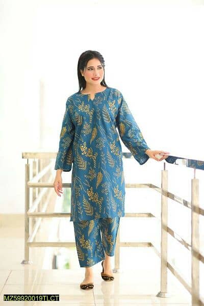 1 PCs woman stitched linen block printed shirt and trouser 2