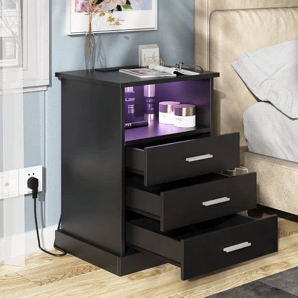 Side drawer table for bedrooms, living room furniture,with led light. 1