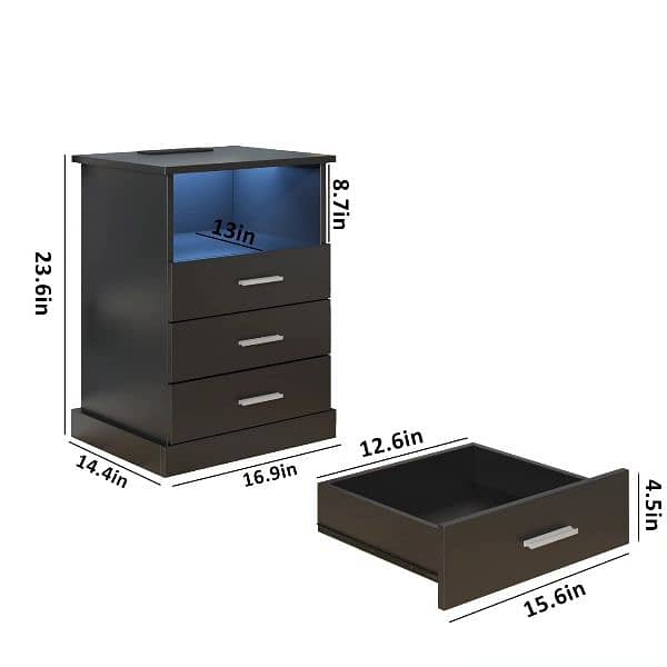 Side drawer table for bedrooms, living room furniture,with led light. 2