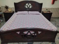 Wooden Bed with side tables and mattress 0