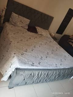 king size bed with almost new Dura mattress and 2 side tables