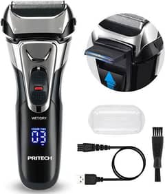 PRITECH Cordless Men's Electric Shaver with Trimmer and LED Display 0