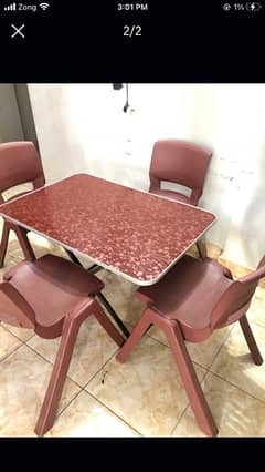 wood Table x1  & Hard Plastic Chairs x 4