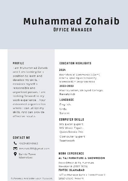 Office Manager  Want A Good Position Job. 1