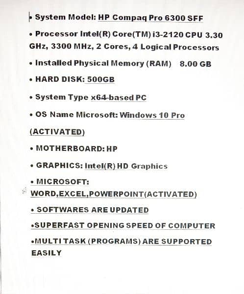 Fast PC for sale i3 2g 8gb 500 gb(without GPU) Fast proformance 1
