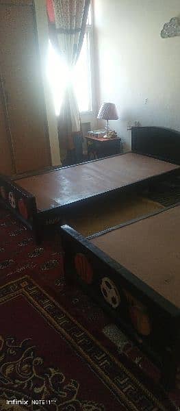2 wooden single beds with bed side tables for boys room 03335877493 3