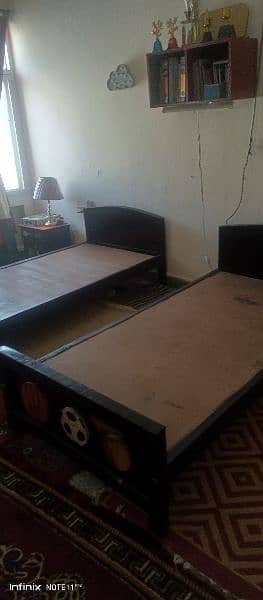 2 wooden single beds with bed side tables for boys room 03335877493 4