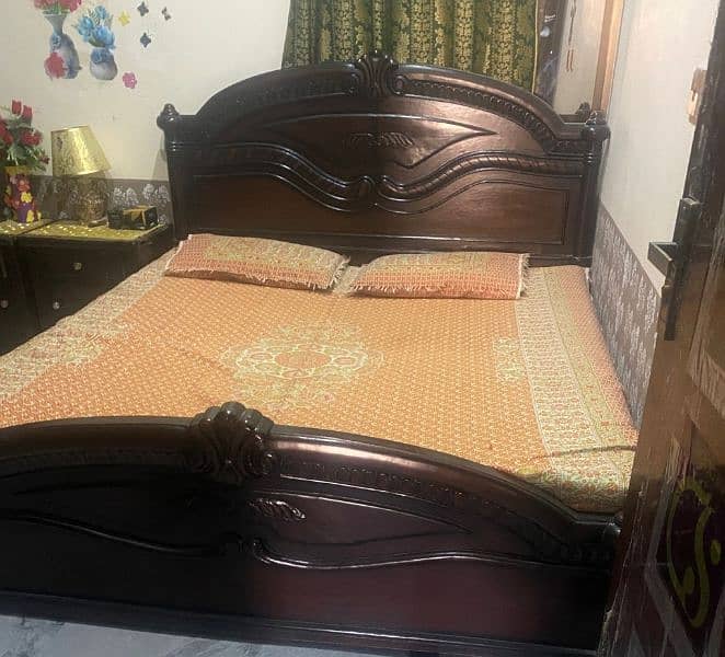 king size wooden bed  with side table and dressing urgent for sale 1