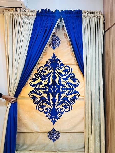 curtains blue white velvet 2