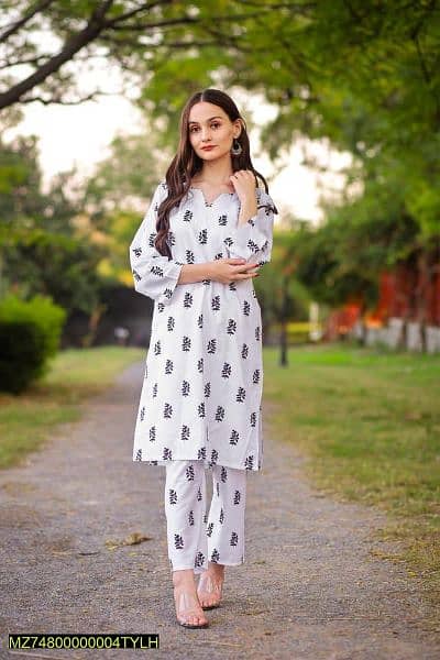 2Pcs women's stitcehd Printed Shirt and trousers 1