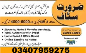 we need males and females staff required for office base and Home base 0
