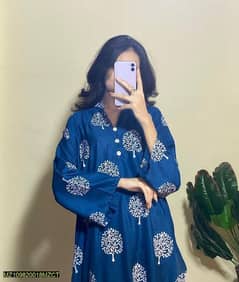 2 PCs women's stitched linen printed shirt and trouser