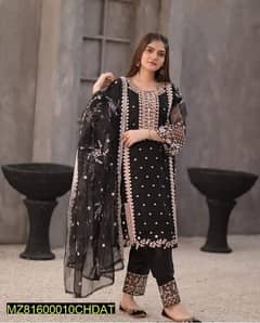 3 pics women stitched organza embroidered Suit
