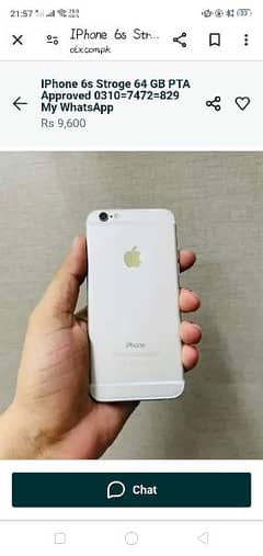 IPhone 6s storage 64GB PTA approved 0328=4592=448 My WhatsApp