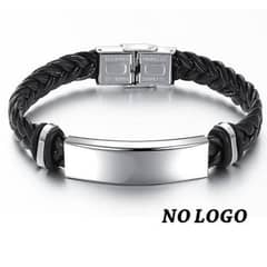 Men's Leather Bracelets Stainless Steel ID Bar Custom Name Date