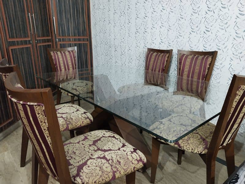 wooden chair and glass dining table with wood base 1