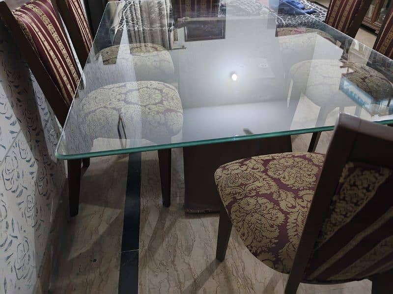wooden chair and glass dining table with wood base 2