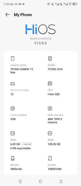 Techno camon 19 Neo 6+6/128 0