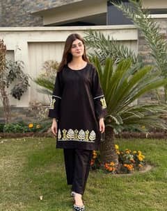 2 PCs women's stitched cotton embroidered shirt and trouser 0