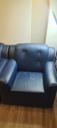 7 seater Sofa set  Blue Leather Poshes for sale in sahiwal 0
