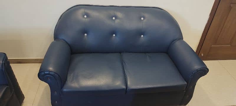 7 seater Sofa set  Blue Leather Poshes for sale in sahiwal 1