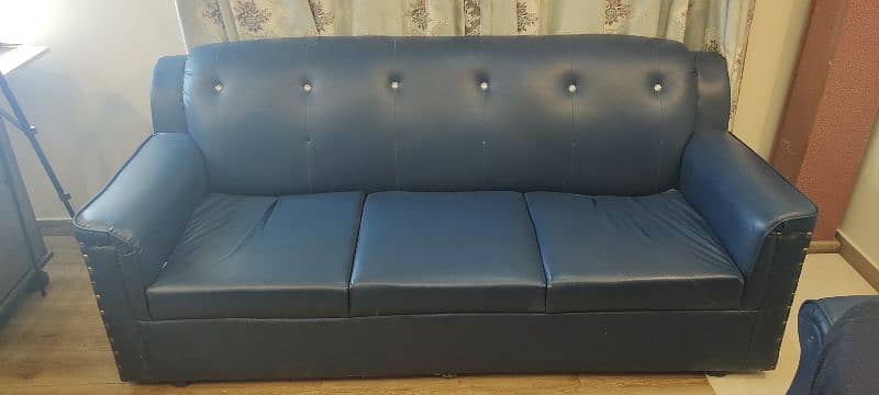 7 seater Sofa set  Blue Leather Poshes for sale in sahiwal 4