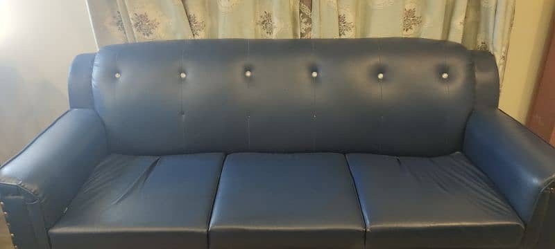 7 seater Sofa set  Blue Leather Poshes for sale in sahiwal 5