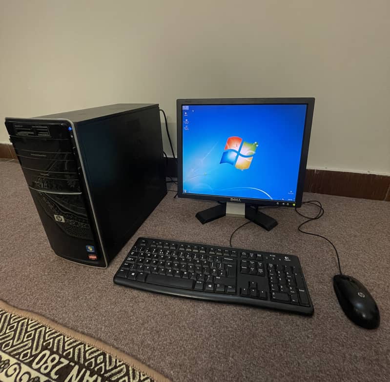 HP Quad Core AMD Gaming PC + Dell Monitor + Keyboard/Mouse + Cables 1