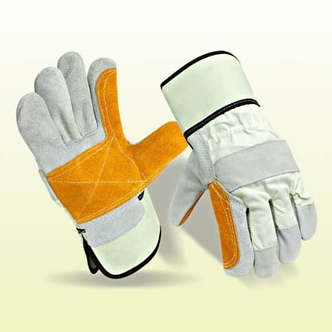 Double palm Split leather working gloves 3inch rub cuff good quality 3