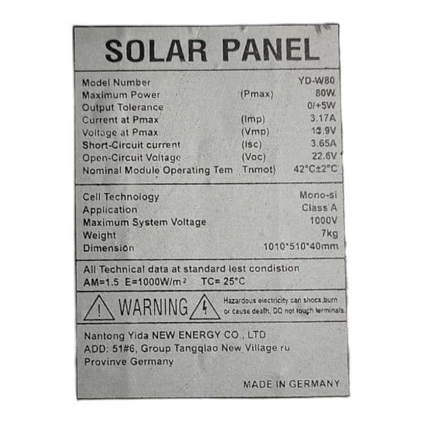 Solar Panel YD-W80 Made in Germany 2