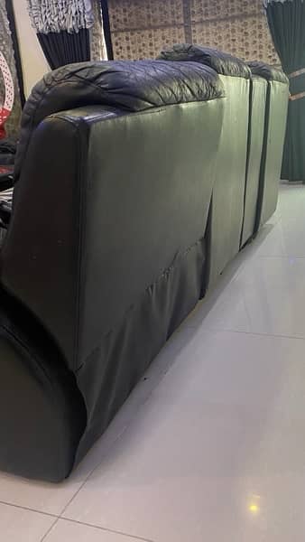 L Shaped black leather sofa and marble table for sale 6