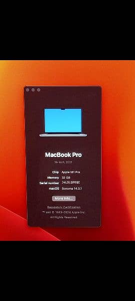 MacBook M1 Pro 2021 32GB 512GB 16" CTO Model A2485 1