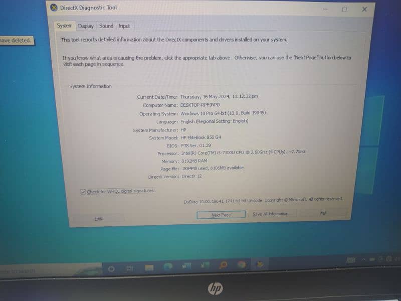 HP EliteBook 850 G4 Intel corei5 7th gen 8/256 11