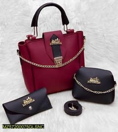 women pu leather plain handbag pack of 4