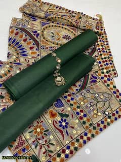 Katan silk 3piece suit unstitched embroidered