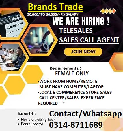 55,000 - 60,000 Telesales Calling Female remote worker required 2