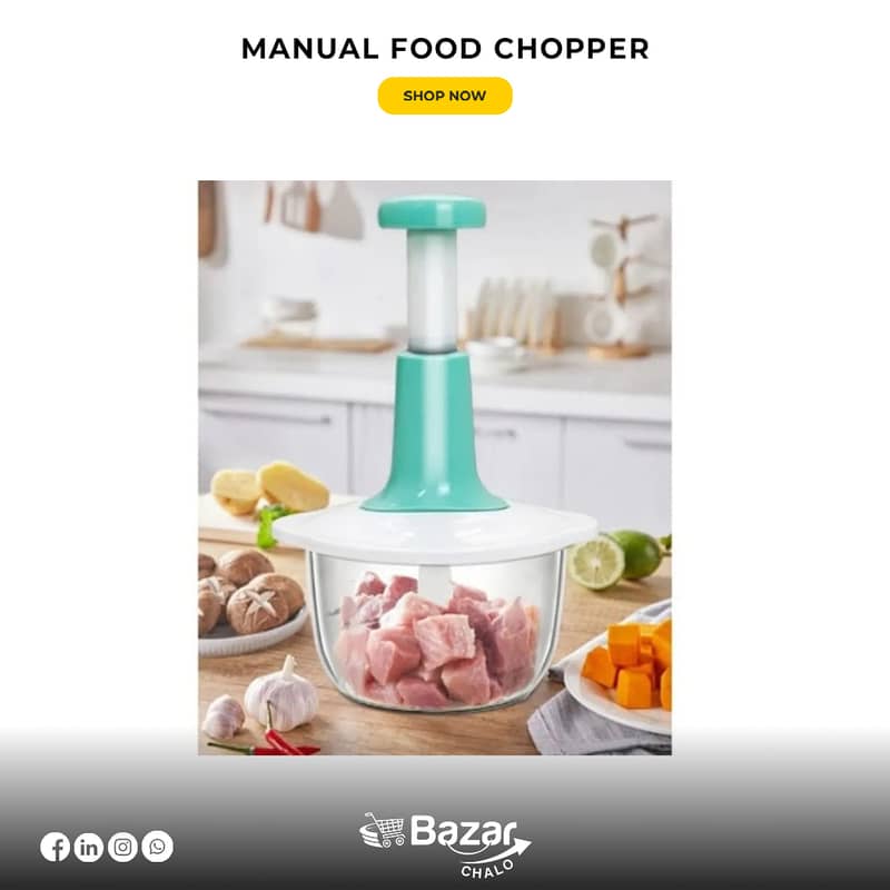 1500 ML Manual Food Chopper with 3 Curved Stainless Steel Blades 1