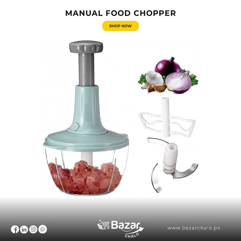 1500 ML Manual Food Chopper with 3 Curved Stainless Steel Blades 2