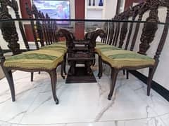 solid wood dining table with glass top and 8 chairs