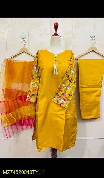 3 Pcs Womens Stitched Katan Silk Embroidered Suit 0