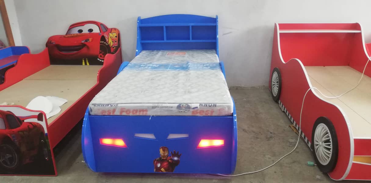 Brand New Single Car Bed With Front and Wheel Lights for Boys 1
