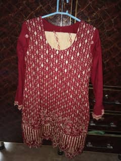 3 piece xl size full embroidery dress red maroon 0